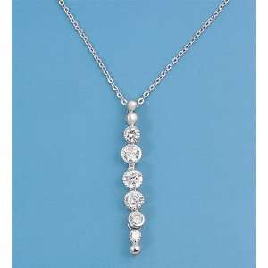  Sterling Silver Round Drop CZ Necklace Jewelry