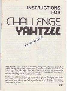 INSTRUCTIONS FOR CHALLENGE YAHTZEE, ORIGINAL, VINTAGE  