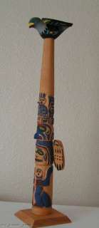Alaskan Mini Totem Pole Carved & Painted Wood Raven 9  