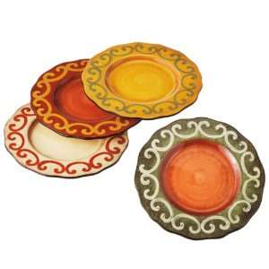  Set of 4 Country Scroll Pastel Colored Dinner Plates 