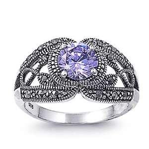   Engagement Ring Lavender CZ Marcasite Ring 12MM ( Size 5 to 9) Size 5