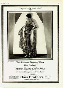 1928 Haas Brothers Evening Wear Ad Print  