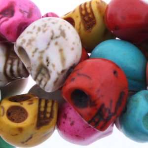 Dyed Multicolor Turquoise Magnesite  Skull Carved   12mm Height, 10mm 
