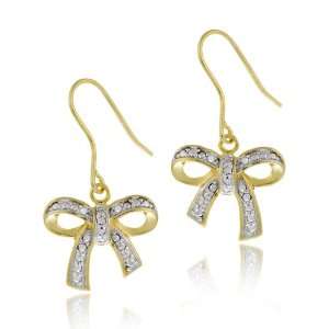   Plated Sterling Silver Diamond Accent Bow on French Wire Drop Earrings