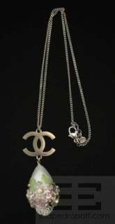   Silver & Multicolor Large Jeweled Teardrop & Monogram Pendant Necklace