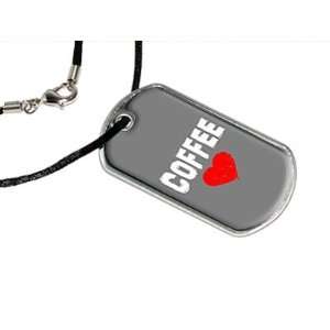  Coffee Love   Military Dog Tag Black Satin Cord Necklace 