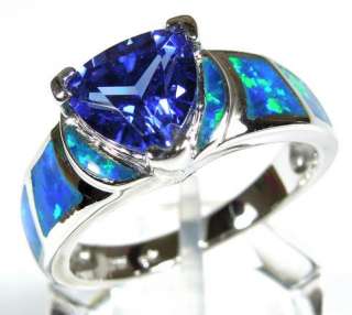   Tanzanite and Blue Fire Opal Inlay 925 Sterling Silver Ring sz 6 7 8 9