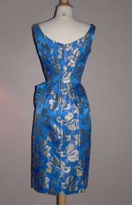 Vintage 50s NOS Sarong Draped Hourglass Pin Up Party Dress Blue Silver 