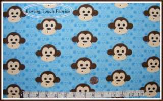 FLANNEL MONKEY FACES 100% COTTON FABRIC BTY 36 X 42  