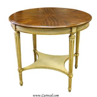 Antique Louis XVI Cream and Walnut Round Sofa End Table  