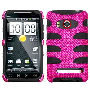 FISHBONE BLING Hybrid Phone Cover Case for HTC EVO 4G Sprint PINK H 