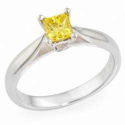 14k White Gold 1/3ct TDW Yellow Diamond Solitaire Ring  