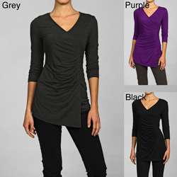 Cable & Gauge Womens 3/4 Sleeve Mock Wrap Shirt  