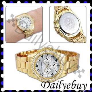 Gold Crystal Elegant Mens Womens Ladies Wrist Watch  