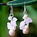 This item Silver Cloud Bouquet Pearl/ Rose Quartz Earrings 