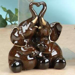  Brown And Gold Elephant Couple Embracing Collectible 
