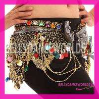 BELLY DANCE COSTUME HIP SCARF WRAP SKIRT GOLD COIN 5CLR  