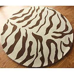 Alexa Zebra Animal Pattern Brown/ Ivory Wool Rug (6 Round 