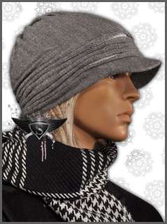 AM882 Vintage Grey Visor Winter Goth Mens Beanie Hat  