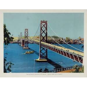 1943 San Francisco Oakland Bay Bridge Yerba Buena Print   Original 