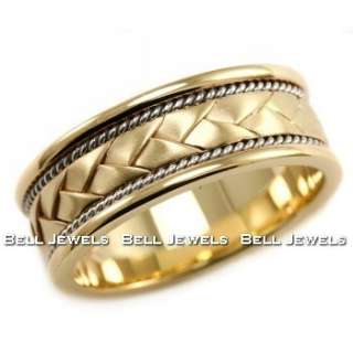   8MM BRAIDED HANDMADE WEDDING BAND GENTS RING 14K YELLOW TWO TONE GOLD