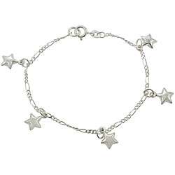 Sterling Silver Puffed Star Kids Charm Bracelet  