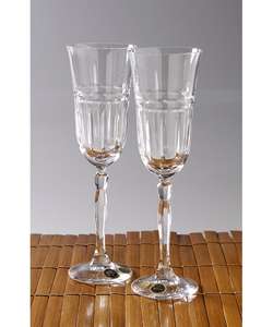 Set of Two Bohemia Crystal Champagne Flutes  