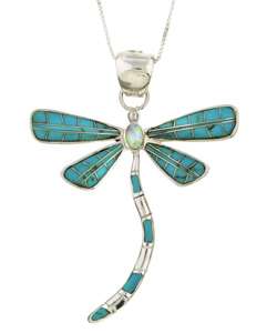 Sterling Silver Turquoise Opal Dragonfly Necklace  
