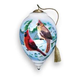  Winter Cardinals Hand Painted Glass Ornament