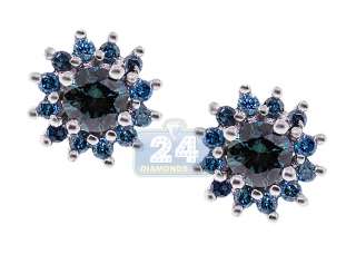   Sterling Silver 0.80 ct Fancy Blue Diamond Womens Stud Earrings  