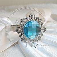 12 AQUA BLUE Gem Napkin Ring Wedding Bridal Shower Gift  