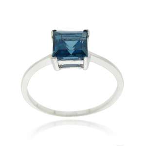 925 Silver London Blue Topaz Solitaire Square Ring  