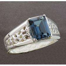 London Blue Topaz 9x7mm Emerald Cut Mesh Ring Size 10  