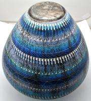   Navajo Handmade XL Horsehair Hand Etched Blue Pottery Vase Urn  