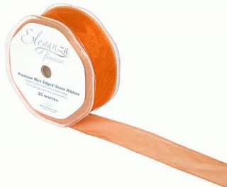 32mm X 20m Sheer Orange Wire Edged Organza Ribbon  