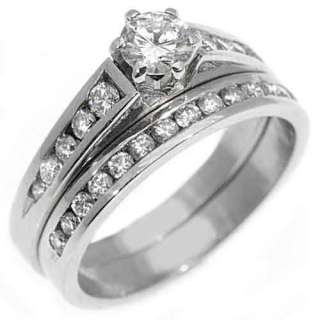   PLATINUM ROUND DIAMOND ENGAGEMENT RING WEDDING BAND BRIDAL SET  