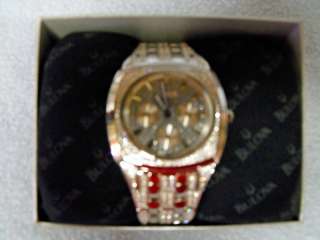 Mens BULOVA Swarovski Crystal Watch Chronograph 96C002 W/Box NEW 