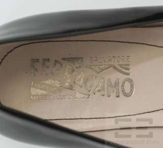 Salvatore Ferragamo Black Patent Leather & Bow Flats Size 8B  