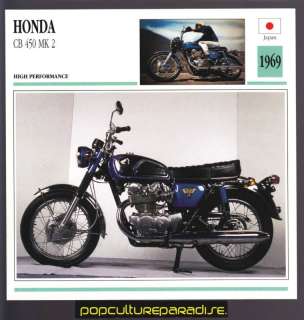 1969 HONDA CB 450 MK 2 MOTORCYCLE ATLAS PHOTO SPEC CARD  