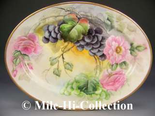 LIMOGES FRANCE HAND PAINTED ROSES & GRAPES 14 PLATTER TRAY  