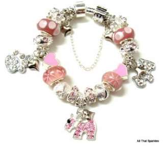   Crystal Puppy Dog Paw Print Child Girls European Charm Bracelet  
