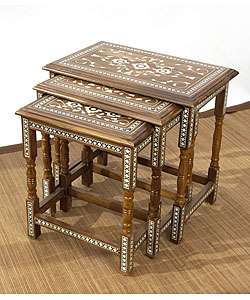 Handcrafted Set of 3 Inlaid Mother of Pearl Tables (Lebanon 