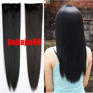 Woman Lady Long Straight Clip on Hair Extensions Hairpiece Head 