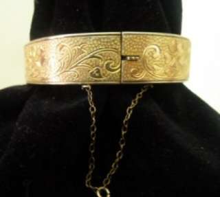   Victorian 14 K Gold Shell Bangle Bracelet Hinged Chased Gold Filled