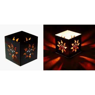  Square Sun with Face Black Tealight Candle Holder   3 x 3 