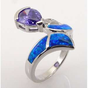 925 Sterling Silver Inlay Synthetic Blue OPAL Pear Shape CZ Tanzanite 