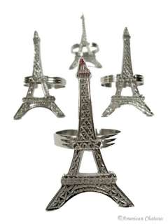 New Set 4 Silver Eiffel Tower Paris Napkin Holder Rings  