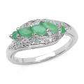 Sterling Silver Marquise  and Round cut Emerald Bypass Ring