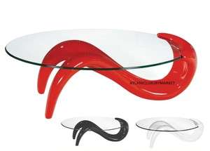 Modern Contemporary Glass Top Oval Shape Coffee cocktail Table Black 