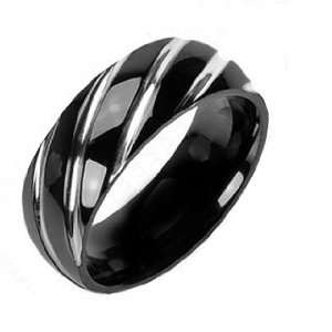   Titanium Black and Silver Twister Design Wedding Ring Size 5   14 R120